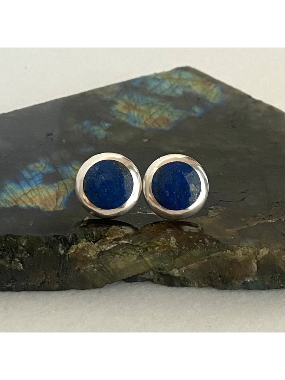 Sterling Silver 925 Southwest Style Round Lapis Lazuli Stud Earrings